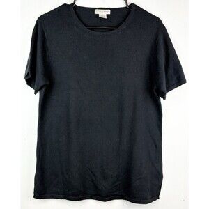 Women's Silk Cashmere Short Sleeve Black Sweater Luxury Minimalist Size Large